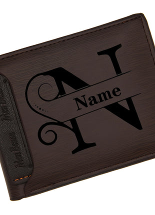 Custom Engraved Initials & Name PU Leather Wallet Men Gift for