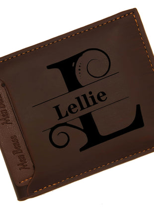 Custom Engraved Initials & Name PU Leather Wallet Men Gift for