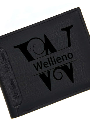 Custom Engraved Initials & Name PU Leather Wallet Men Gift for