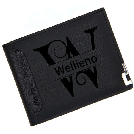 Custom Engraved Initials & Name PU Leather Wallet Men Gift for