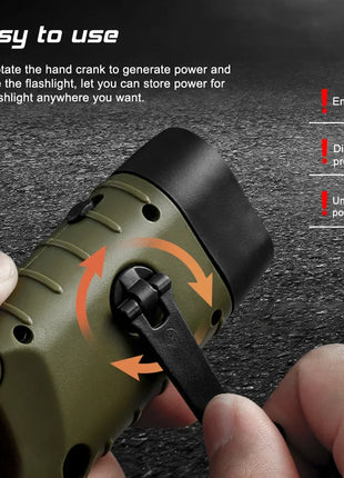 Portable LED Flashlight Tent Light Hand Crank Dynamo Solar Power Torch