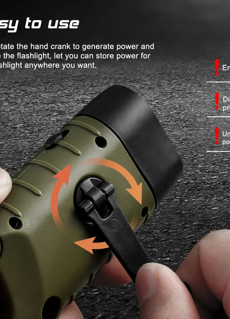 Portable LED Flashlight Tent Light Hand Crank Dynamo Solar Power Torch