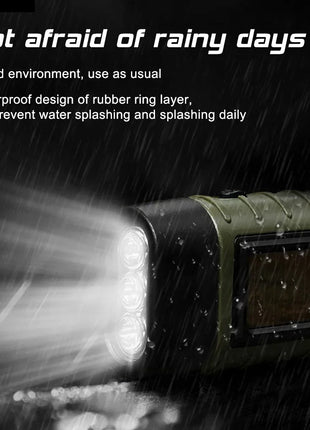 Portable LED Flashlight Tent Light Hand Crank Dynamo Solar Power Torch