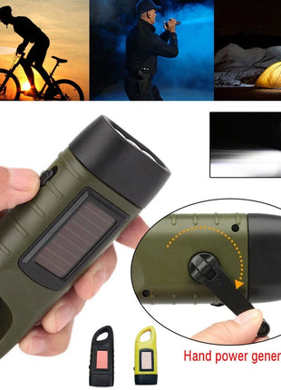 Portable LED Flashlight Tent Light Hand Crank Dynamo Solar Power Torch