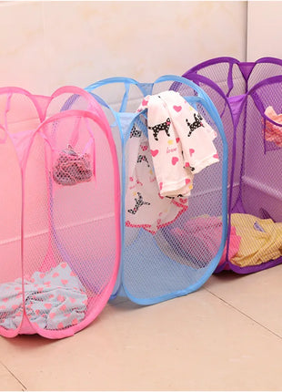 Foldable Color Mesh Clothes Dirty Clothes Basket Household Mesh Dirty