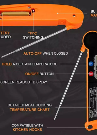 Foldable Digital Food Thermometer for Meat Water Milk Cooking Food