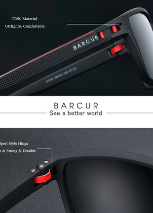 BARCUR Design TR90 Sunglasses Men Polarized Light Weight Sports Sun