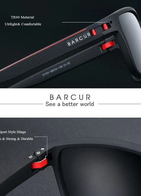 BARCUR Design TR90 Sunglasses Men Polarized Light Weight Sports Sun
