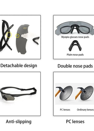 Military Tactical Goggles CS Airsoft Windproof Shooting Glasses HD 3