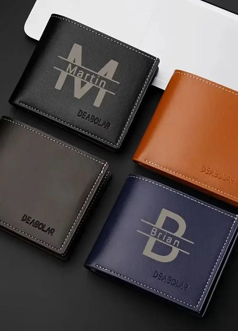 Personalized Men's Vintage Wallet - Custom Name Engraved Bifold Short