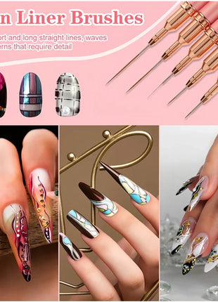 5pcs Nail Art Liner Brush Set UV Gel Nail Brushes Kits French Stripe