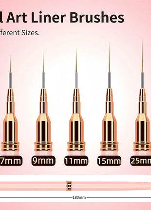 7/9/11/15/25mm Nail Liner Brush Set UV Gel Nail Brushes Kits 5pcs