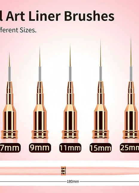 7/9/11/15/25mm Nail Liner Brush Set UV Gel Nail Brushes Kits 5pcs