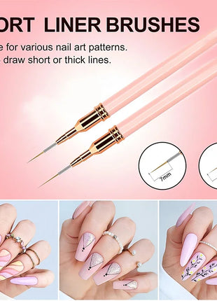 7/9/11/15/25mm Nail Liner Brush Set UV Gel Nail Brushes Kits 5pcs