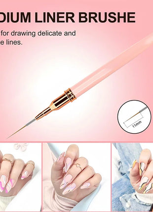 7/9/11/15/25mm Nail Liner Brush Set UV Gel Nail Brushes Kits 5pcs