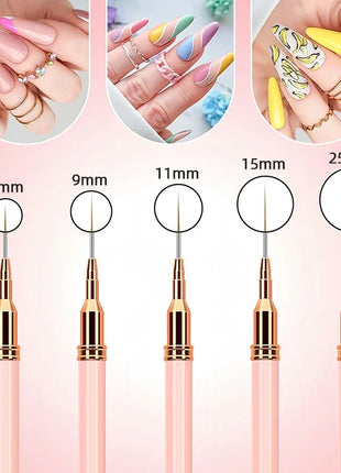 7/9/11/15/25mm Nail Liner Brush Set UV Gel Nail Brushes Kits 5pcs