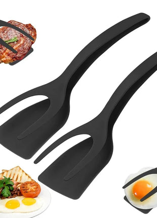 New 2 in 1 Grip Flip Spatula Tongs Egg Flipper Spatula Nylon Non Stick