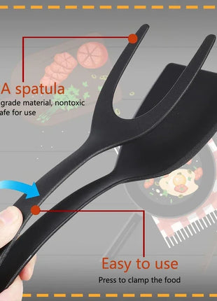 New 2 in 1 Grip Flip Spatula Tongs Egg Flipper Spatula Nylon Non Stick