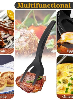 New 2 in 1 Grip Flip Spatula Tongs Egg Flipper Spatula Nylon Non Stick