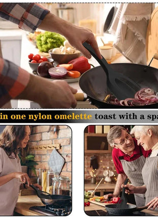 New 2 in 1 Grip Flip Spatula Tongs Egg Flipper Spatula Nylon Non Stick