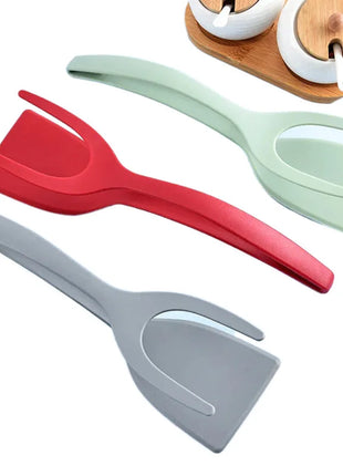 New 2 in 1 Grip Flip Spatula Tongs Egg Flipper Spatula Nylon Non Stick
