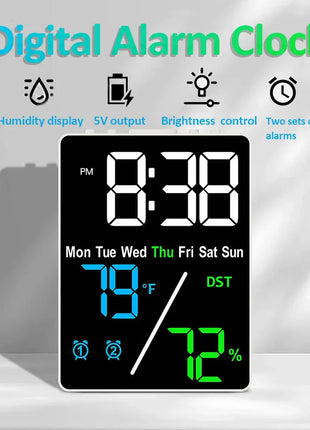 Multifunctional Large Screen Digital Alarm Clock Humidity Display