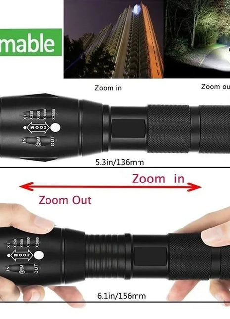 High Power T6 LED Flashlights Camping Torch 5 Light Modes Zoom Light