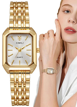 Luxury Ladies Fashion Quartz Watch Simple Scale Square Quality Gold