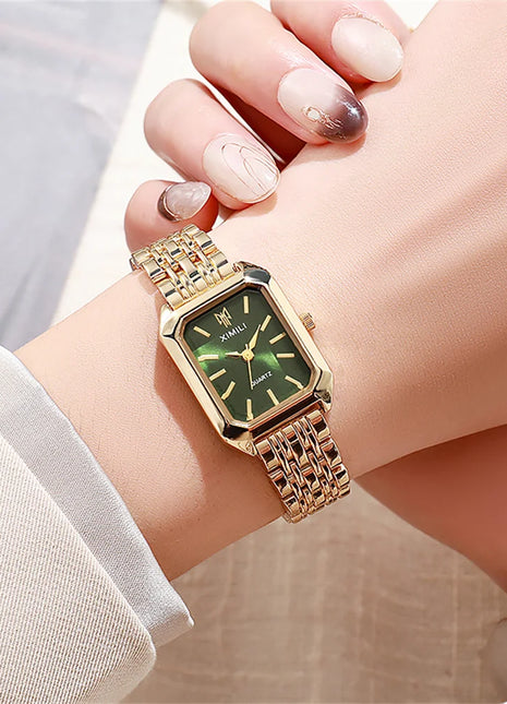 Luxury Ladies Fashion Quartz Watch Simple Scale Square Quality Gold