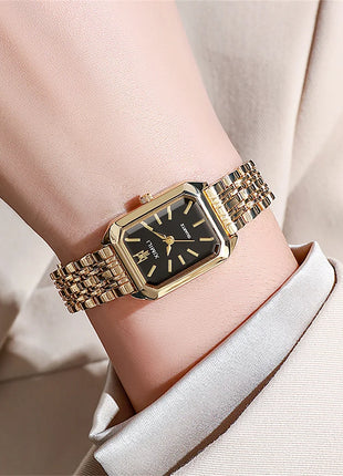 Luxury Ladies Fashion Quartz Watch Simple Scale Square Quality Gold