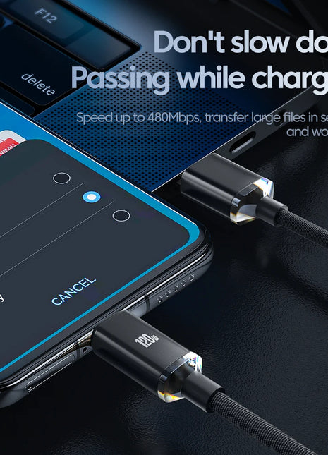 USB Type C Cable 6A 120W Fast Charging Data Cable Mobile Phone Cord