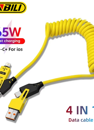 NNBILI 4 in 1 65W Spring Short Data Cable 6A USB Type C Spring