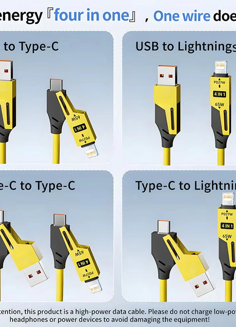 NNBILI 4 in 1 65W Spring Short Data Cable 6A USB Type C Spring