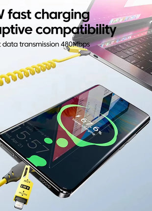 NNBILI 4 in 1 65W Spring Short Data Cable 6A USB Type C Spring