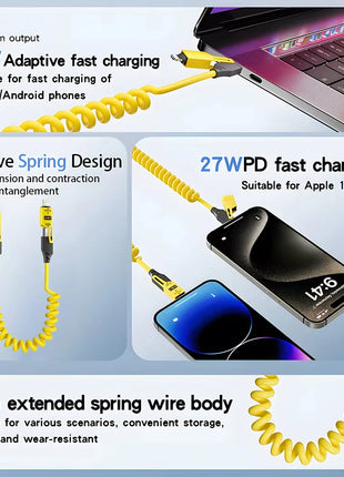 NNBILI 4 in 1 65W Spring Short Data Cable 6A USB Type C Spring