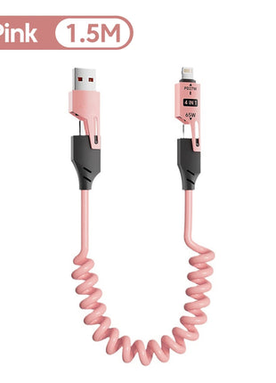 NNBILI 4 in 1 65W Spring Short Data Cable 6A USB Type C Spring