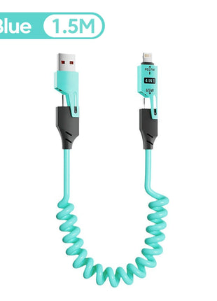 NNBILI 4 in 1 65W Spring Short Data Cable 6A USB Type C Spring