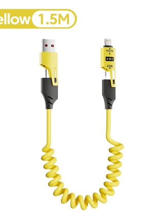 NNBILI 4 in 1 65W Spring Short Data Cable 6A USB Type C Spring