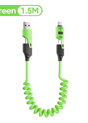 NNBILI 4 in 1 65W Spring Short Data Cable 6A USB Type C Spring