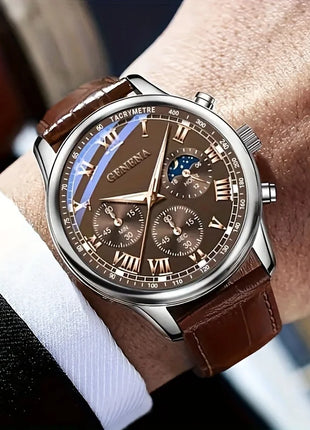 GENEVA High Quality Men's Luxury Belt Fashion Quartz Watch Men Round