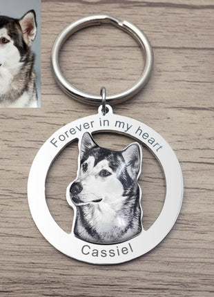Personalized Pet Keychain Engraved Picture Keyring - Custom Photo