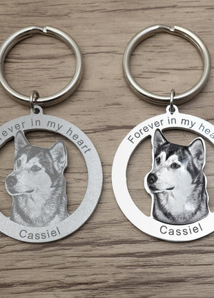 Personalized Pet Keychain Engraved Picture Keyring - Custom Photo