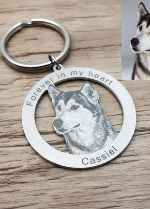 Personalized Pet Keychain Engraved Picture Keyring - Custom Photo