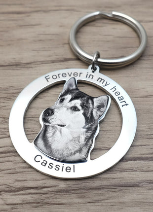 Personalized Pet Keychain Engraved Picture Keyring - Custom Photo