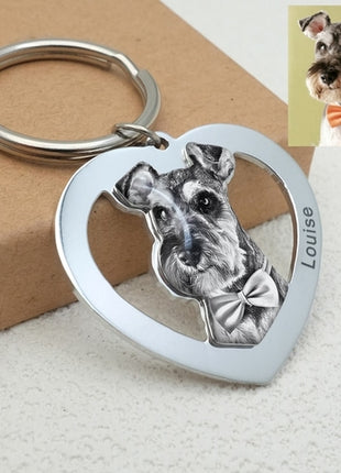 Personalized Pet Keychain Engraved Picture Keyring - Custom Photo