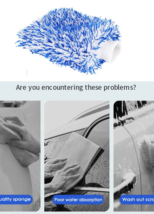 Plush Car Wash Mitt Microfiber Thick Car Cleaning Mitts Auto Wash