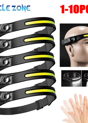 LED Sensor Headlamp Built-in Battery USB Rechargeable Head Flashlight