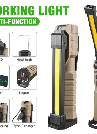 Portable Fold LED Flashlight Strong Magnet COB Working Light Type C