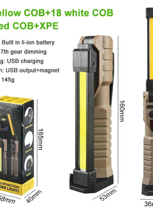 Portable Fold LED Flashlight Strong Magnet COB Working Light Type C