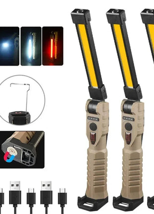 Portable Fold LED Flashlight Strong Magnet COB Working Light Type C